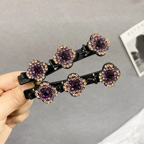Sparkling Crystal Stone Braided Hair Clips- SET OF 4 COLORS